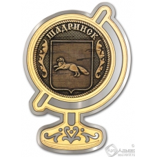 Магнит из бересты Шадринск-Герб глобус серебро